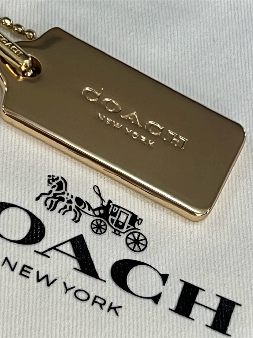 Coach Gold Rectangular Logo Tag Key Holder